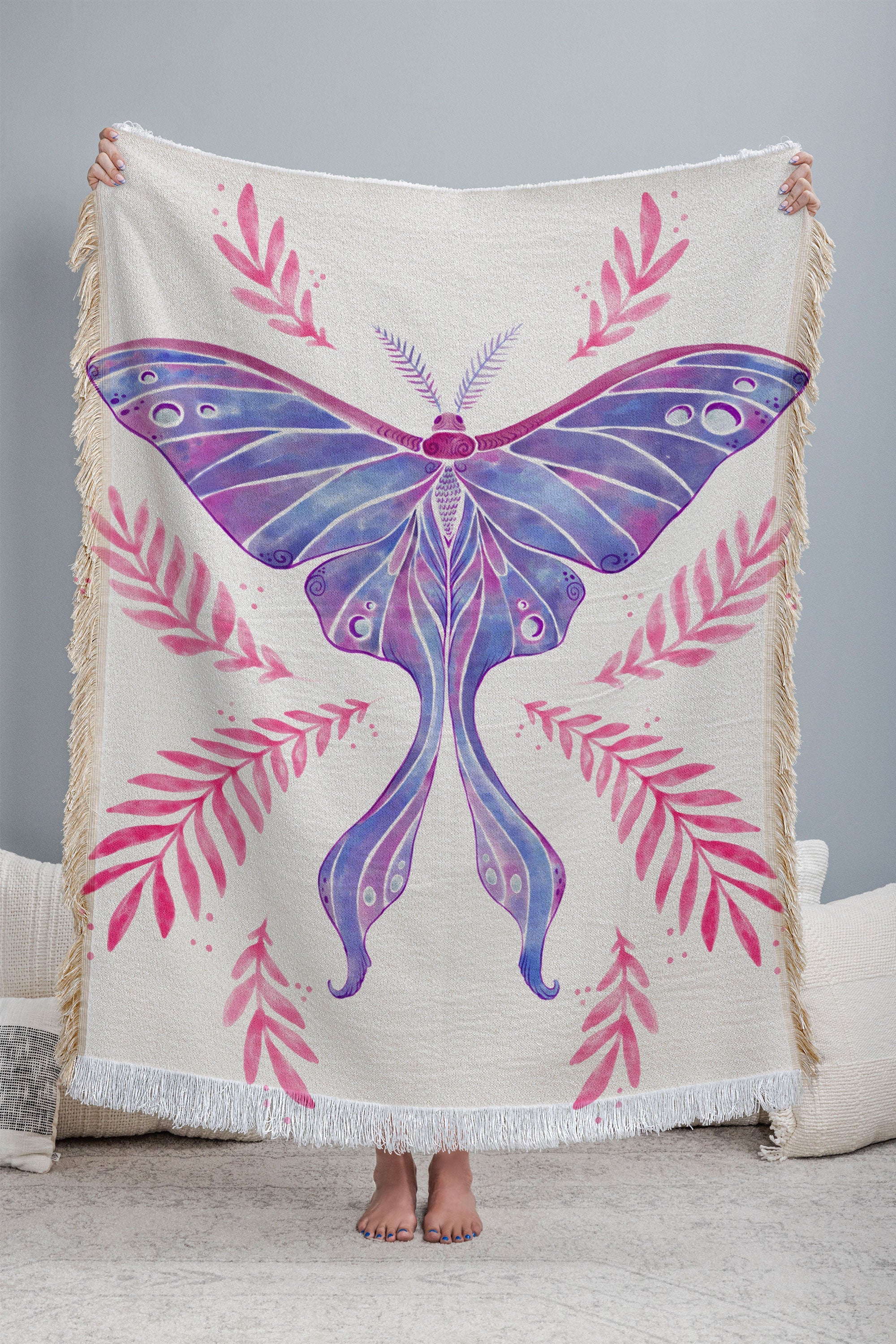 Avenie Luna Moth Blue Violet Throw Blanket