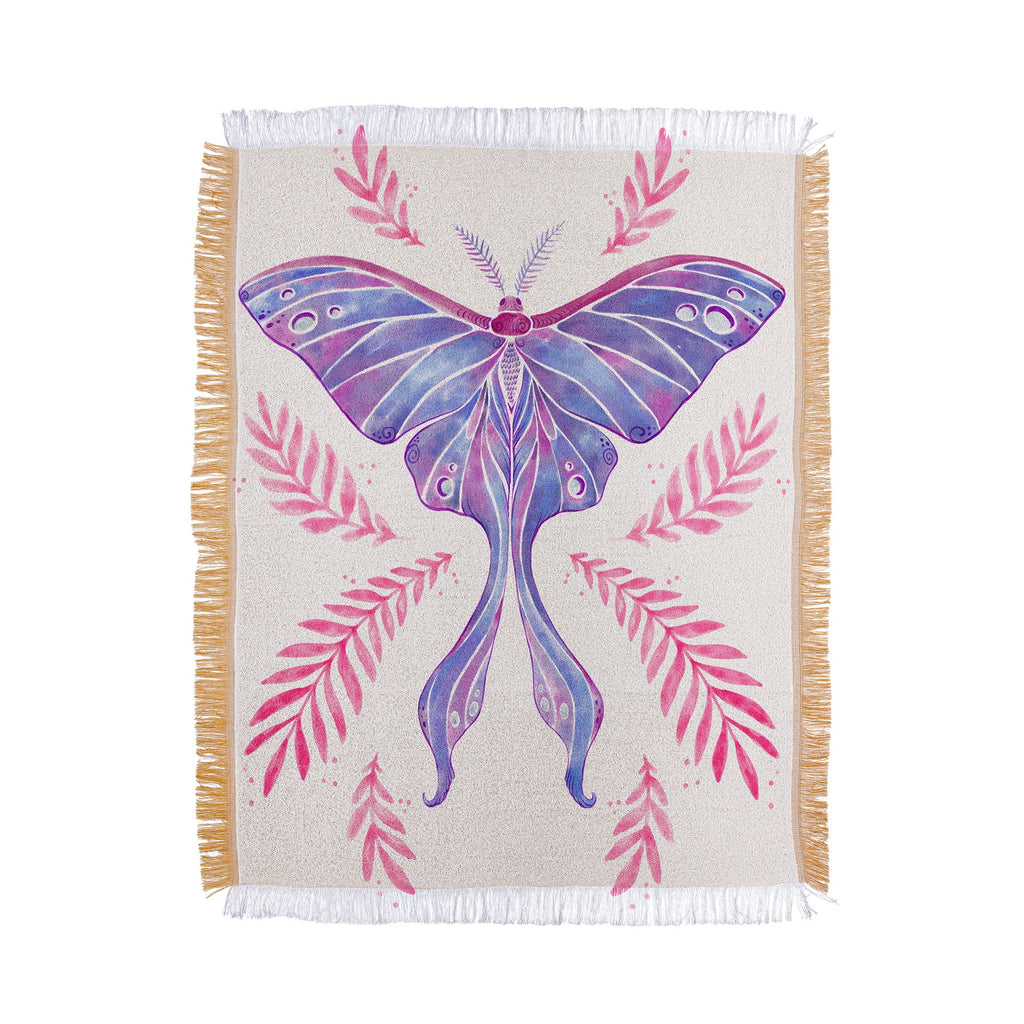 Avenie Luna Moth Blue Violet Throw Blanket