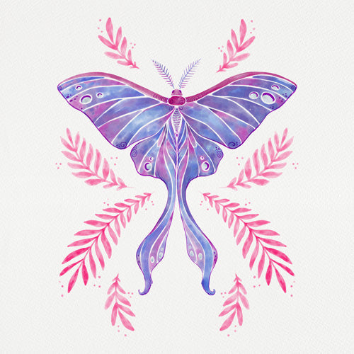 Avenie Luna Moth Blue Violet Wall Mural