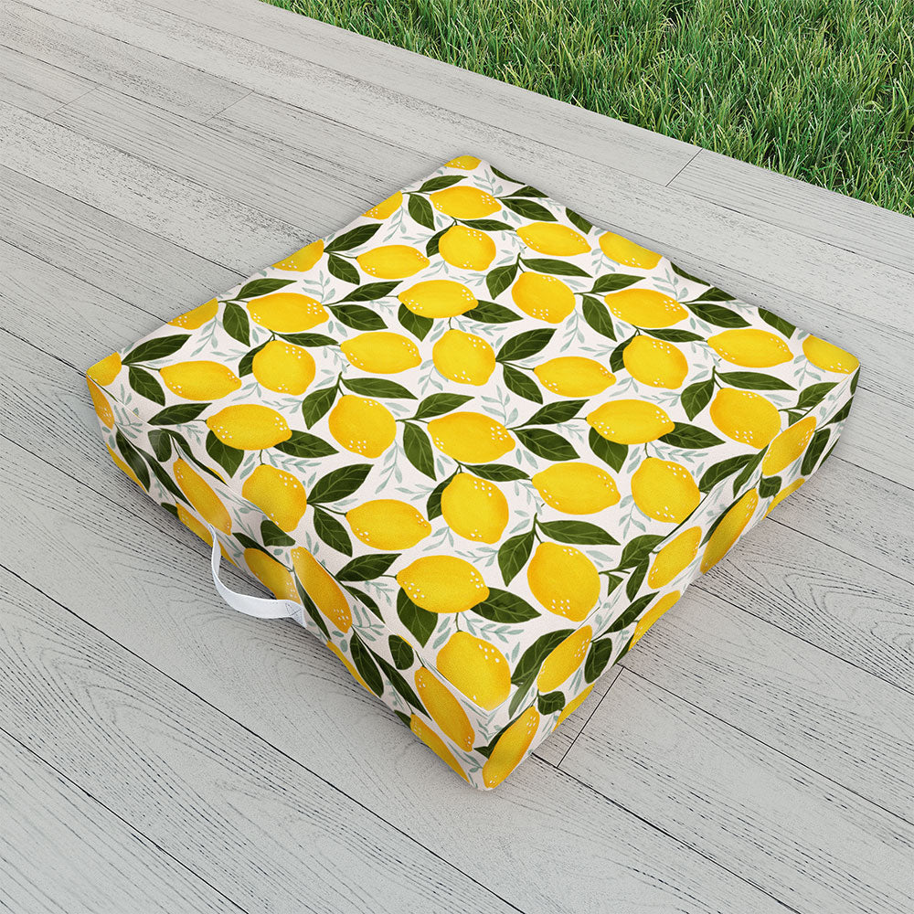 Avenie Mediterranean Summer Lemons Outdoor Floor Cushion