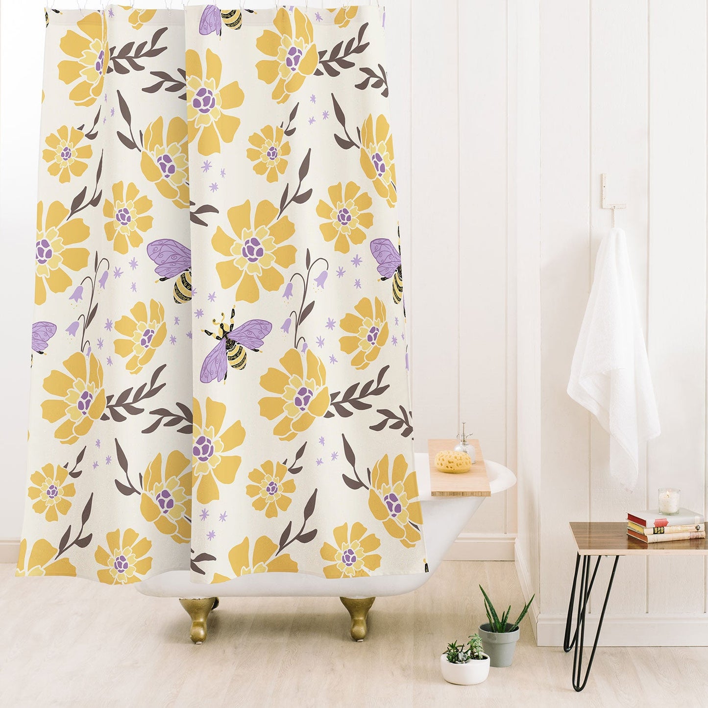 Avenie Spring Bees Lavender Shower Curtain
