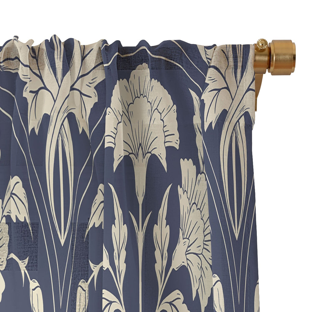 Avenie Victorian Botanical Cornflower Sheer Window Curtain