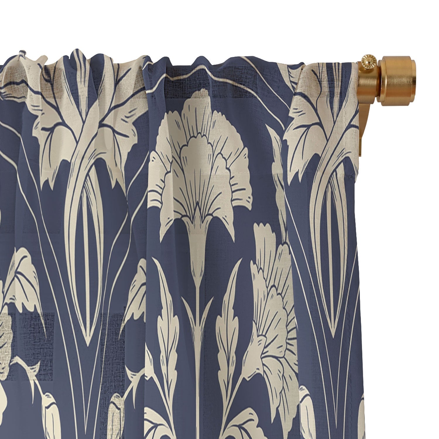 Avenie Victorian Botanical Cornflower Sheer Window Curtain