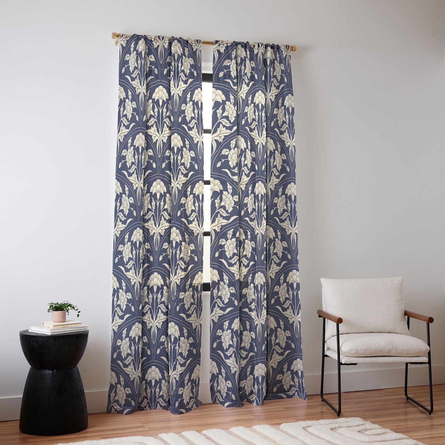 Avenie Victorian Botanical Cornflower Sheer Window Curtain