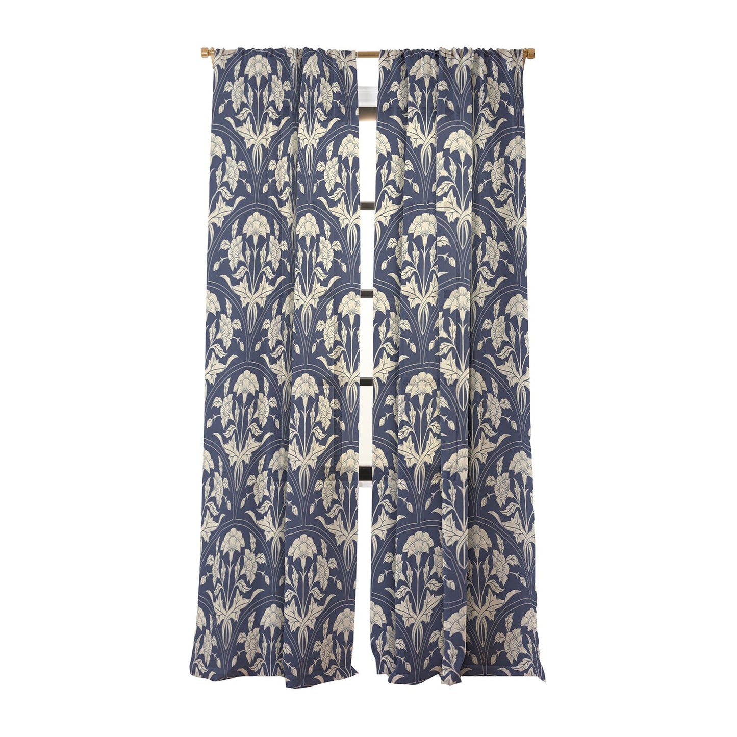 Avenie Victorian Botanical Cornflower Sheer Window Curtain
