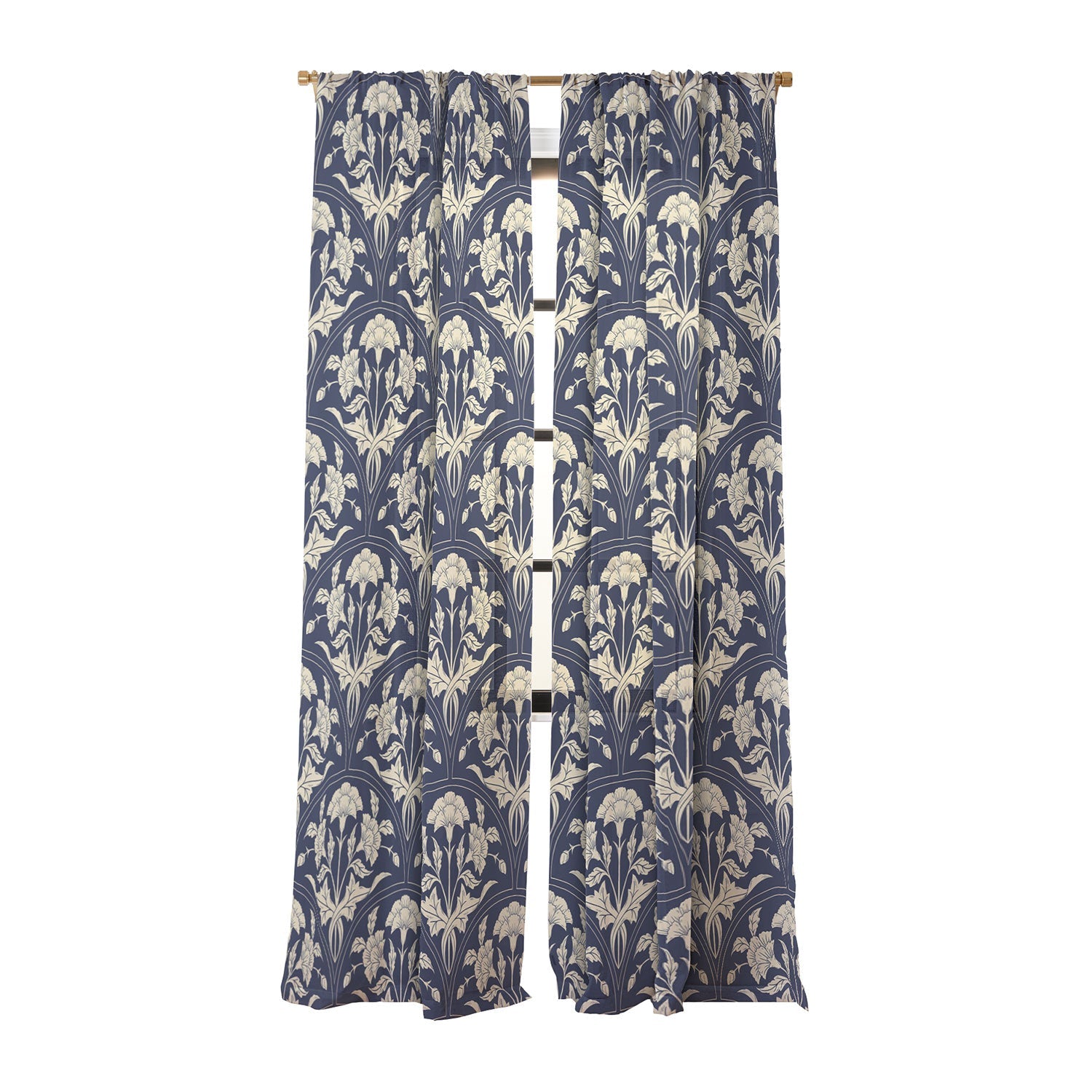Avenie Victorian Botanical Cornflower Sheer Window Curtain