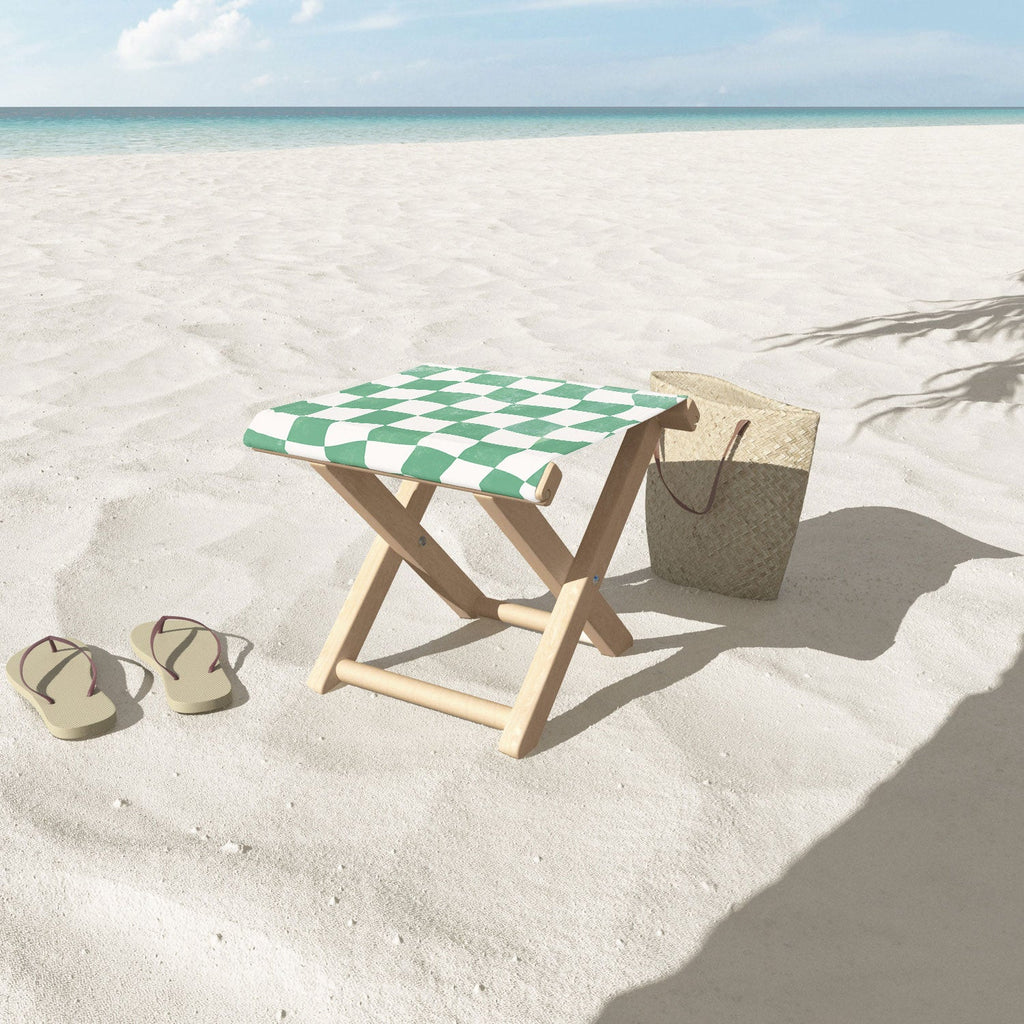 Avenie Warped Checkerboard Teal Folding Stool