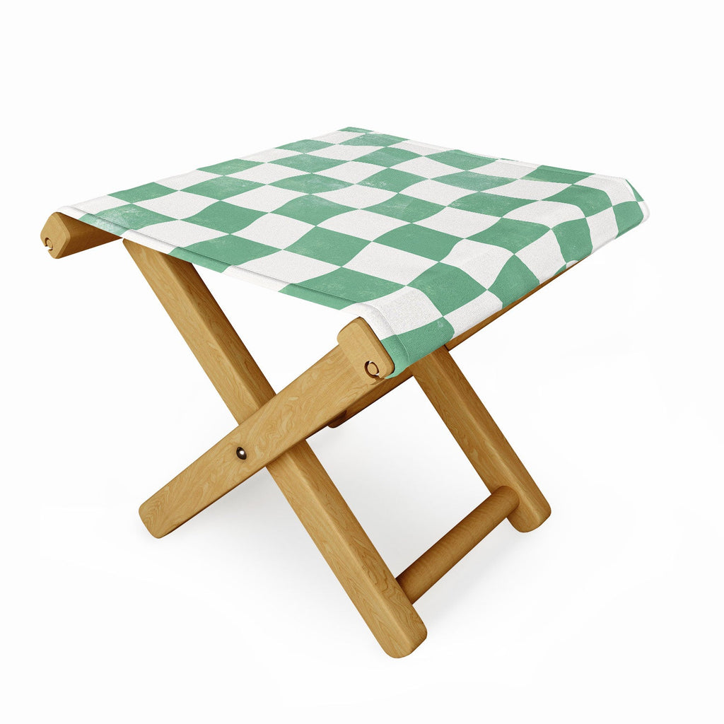 Avenie Warped Checkerboard Teal Folding Stool