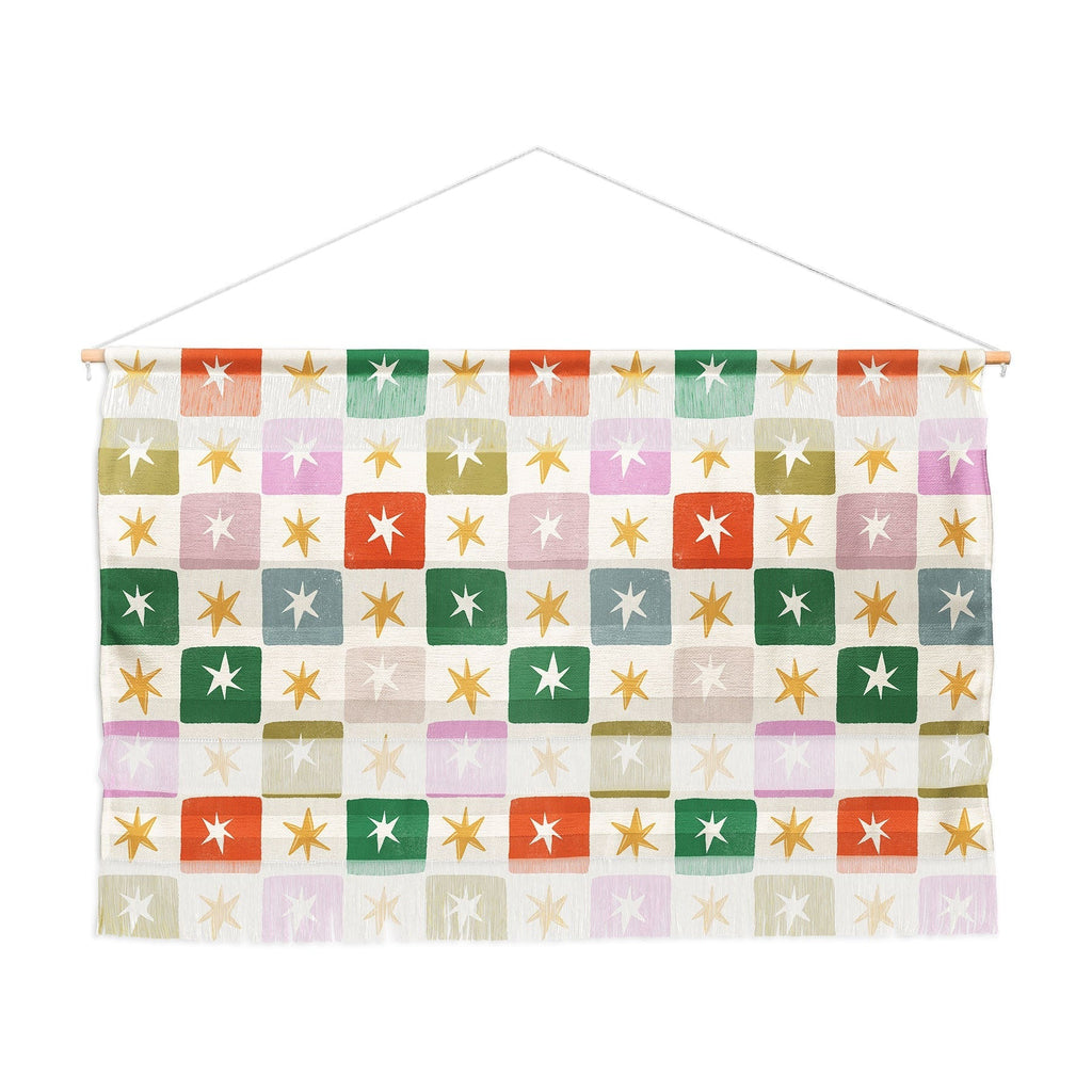 LouBruzzoni Retro Star Block Pattern Wall Hanging Landscape