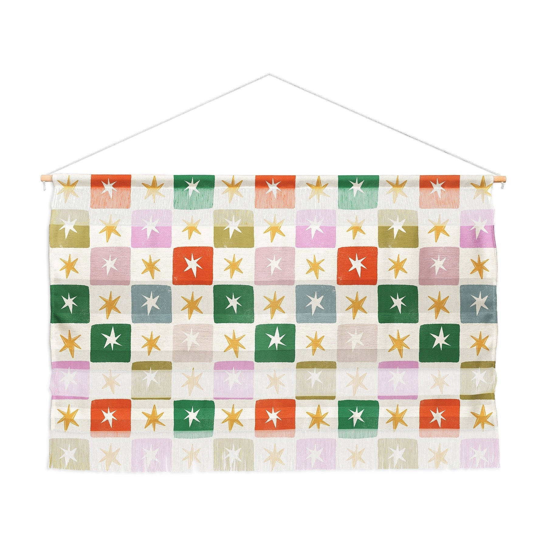 LouBruzzoni Retro Star Block Pattern Wall Hanging Landscape