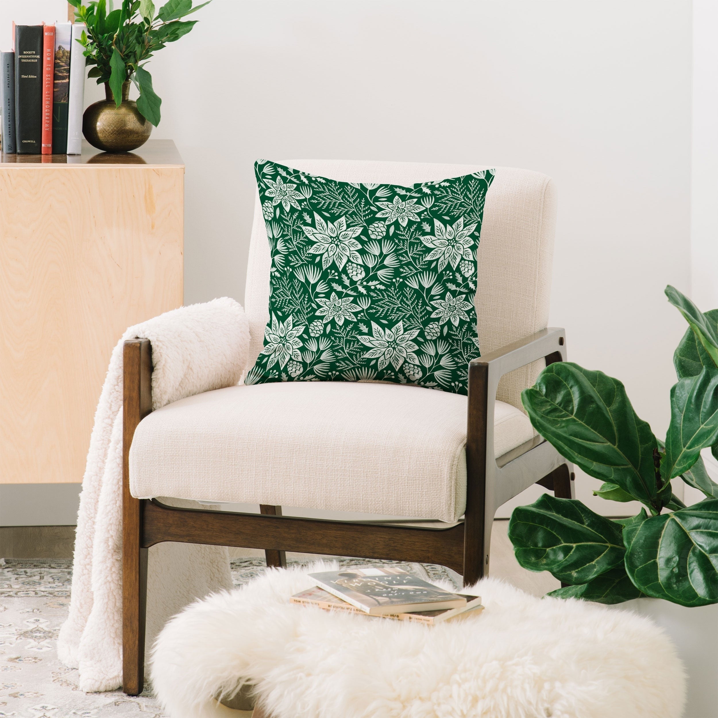 Pimlada Phuapradit Christmas Poinsettia Throw Pillow