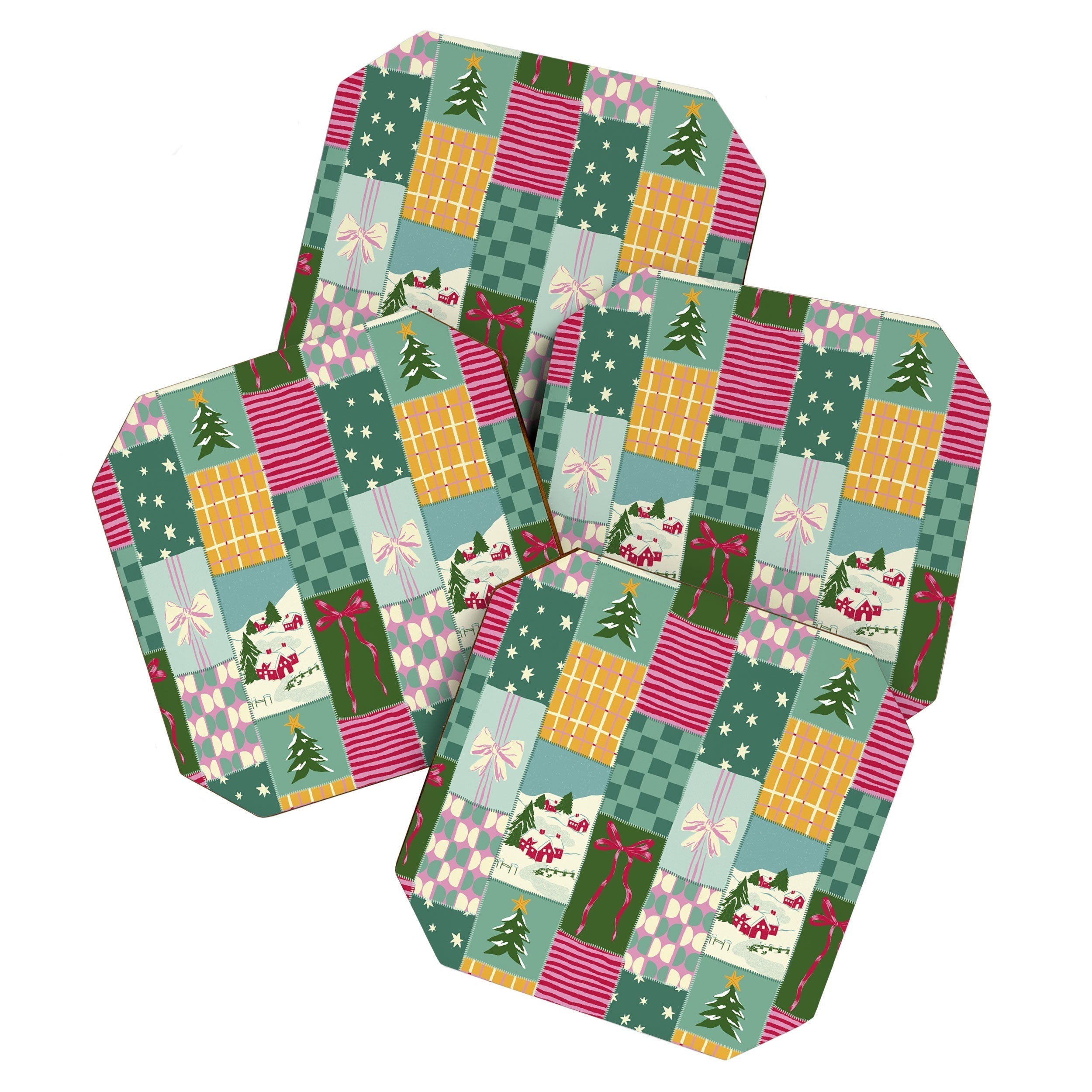 LouBruzzoni Cozy Christmas Patchwork Coaster Set