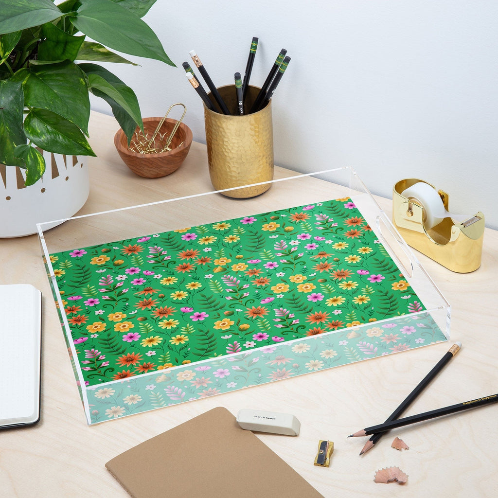 Pimlada Phuapradit Ditsy Spring Floral Green Acrylic Tray