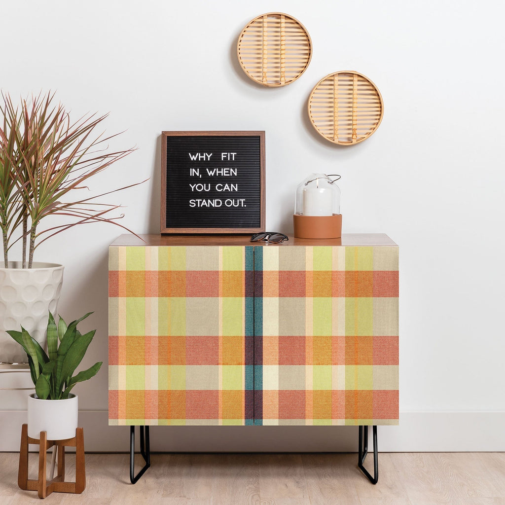 Marta Barragan Camarasa Retro Picnic Plaid Warm Tones Credenza