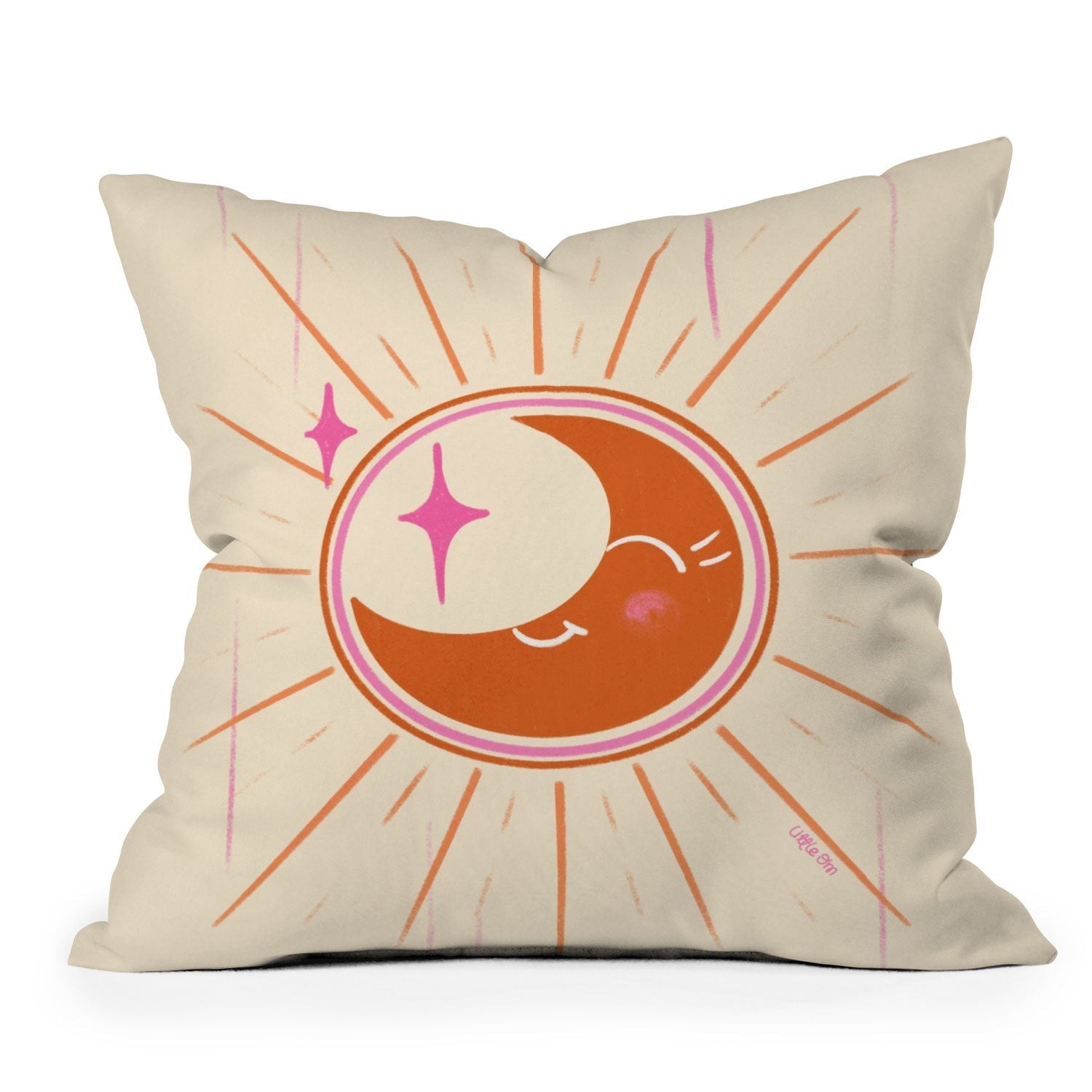 Little Om Celestial Moon cream Throw Pillow