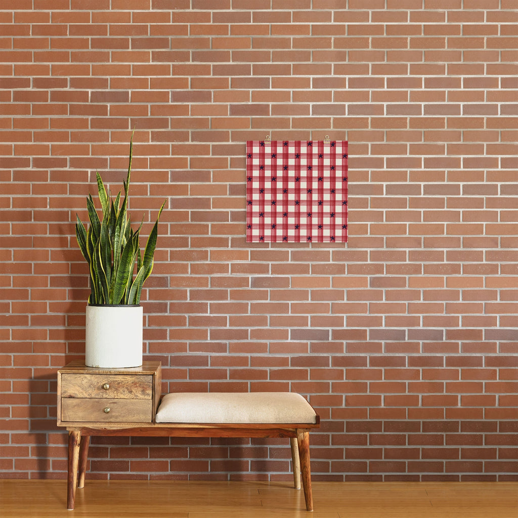DENY Designs Red Gingham plus Stars Art Print