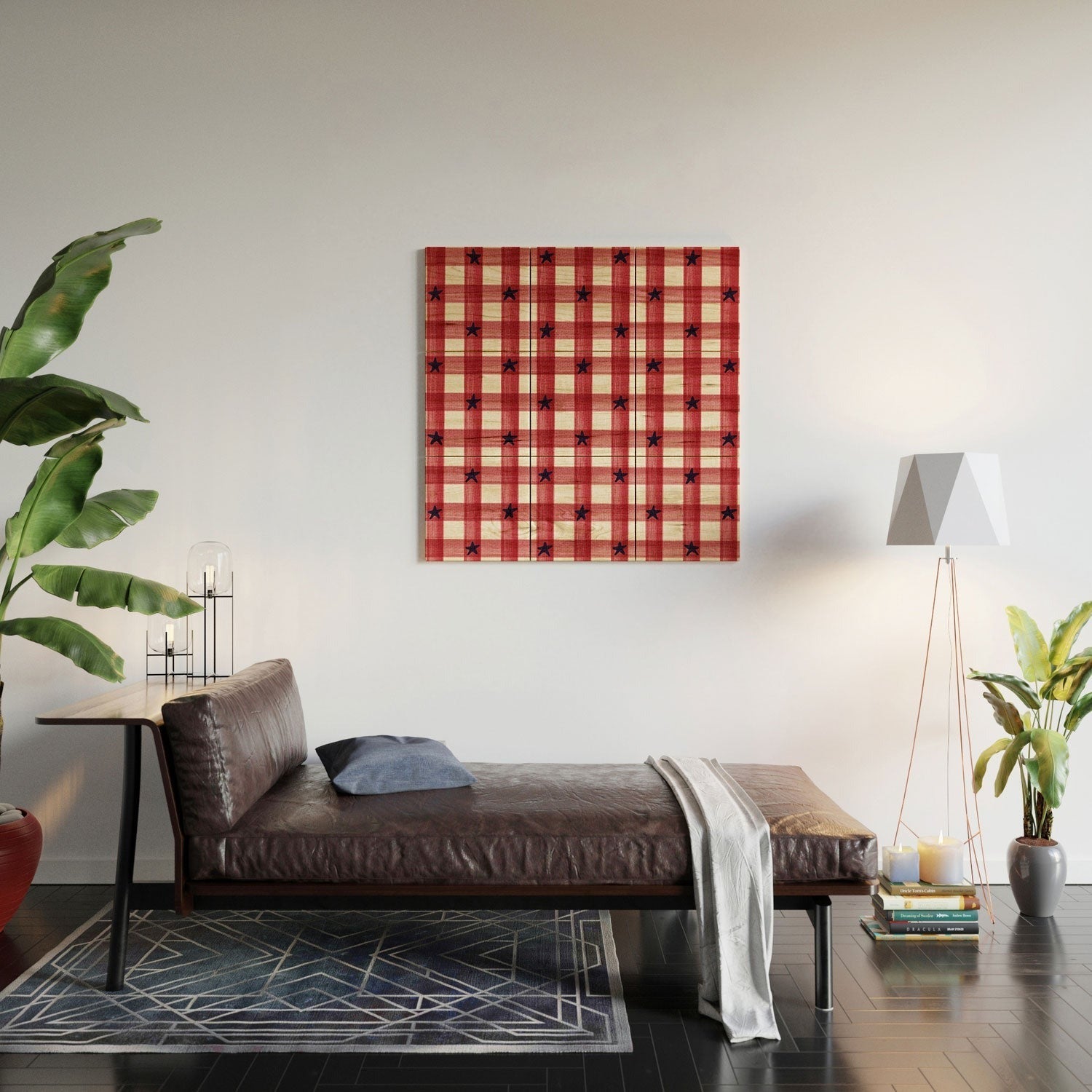 DENY Designs Red Gingham plus Stars Wood Wall Mural