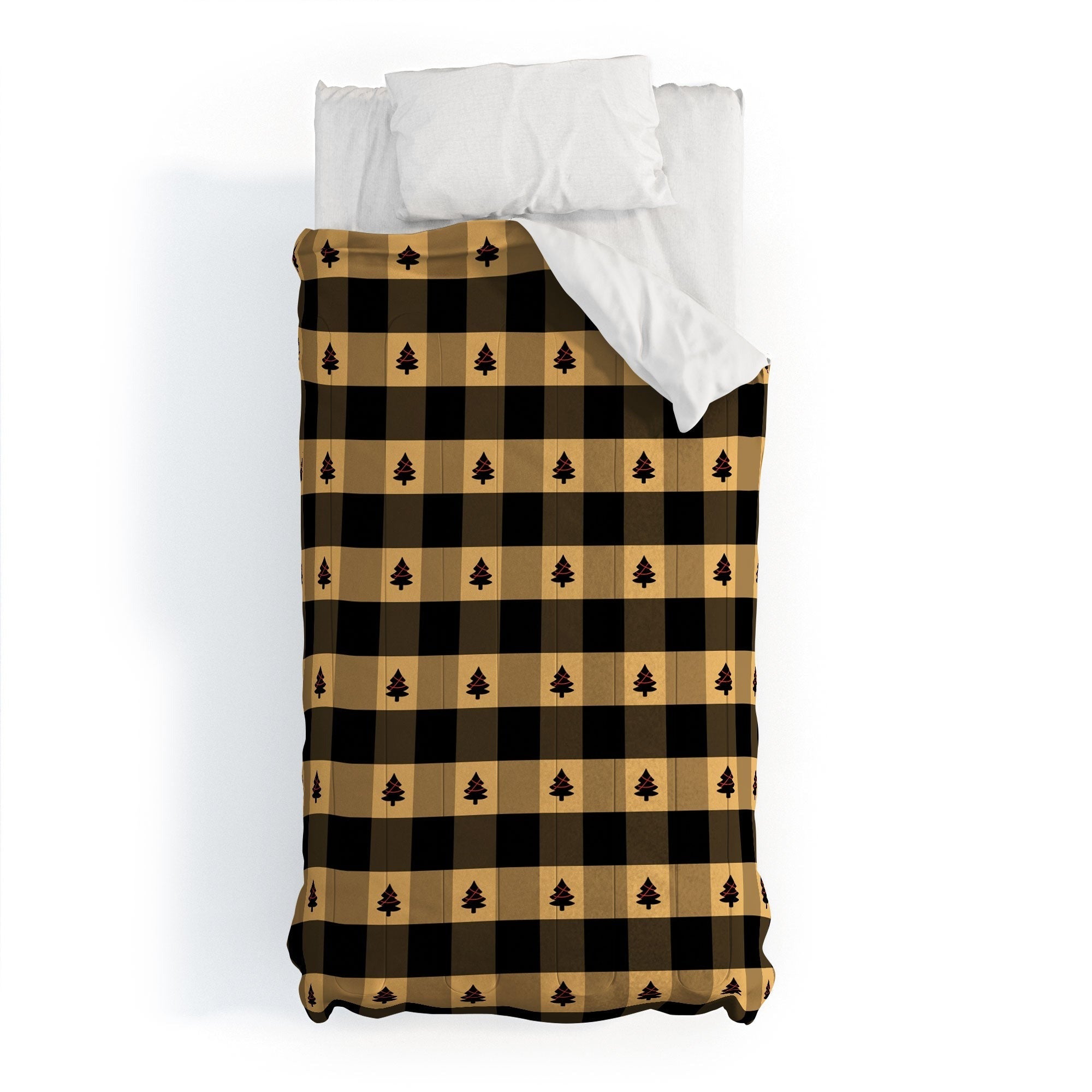 Design by Spark Black Gold Tree Tree Gingham Comforter