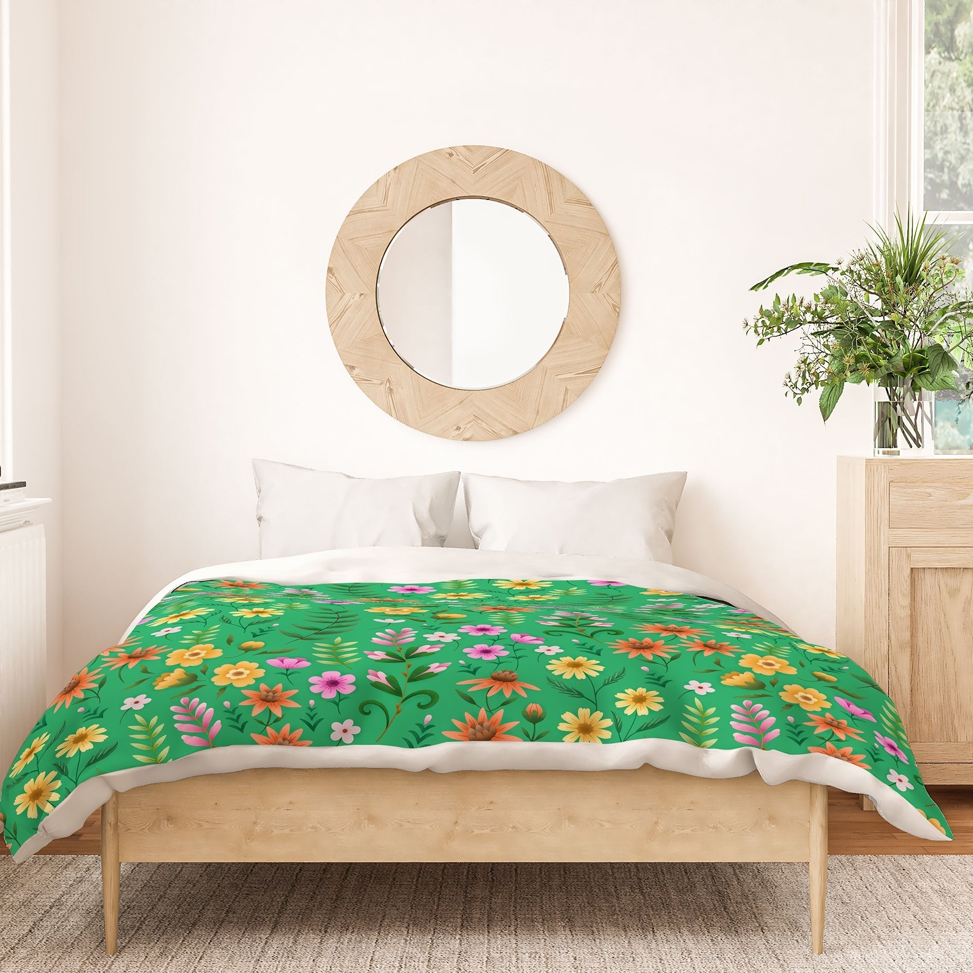 Pimlada Phuapradit Ditsy Spring Floral Green Duvet Cover