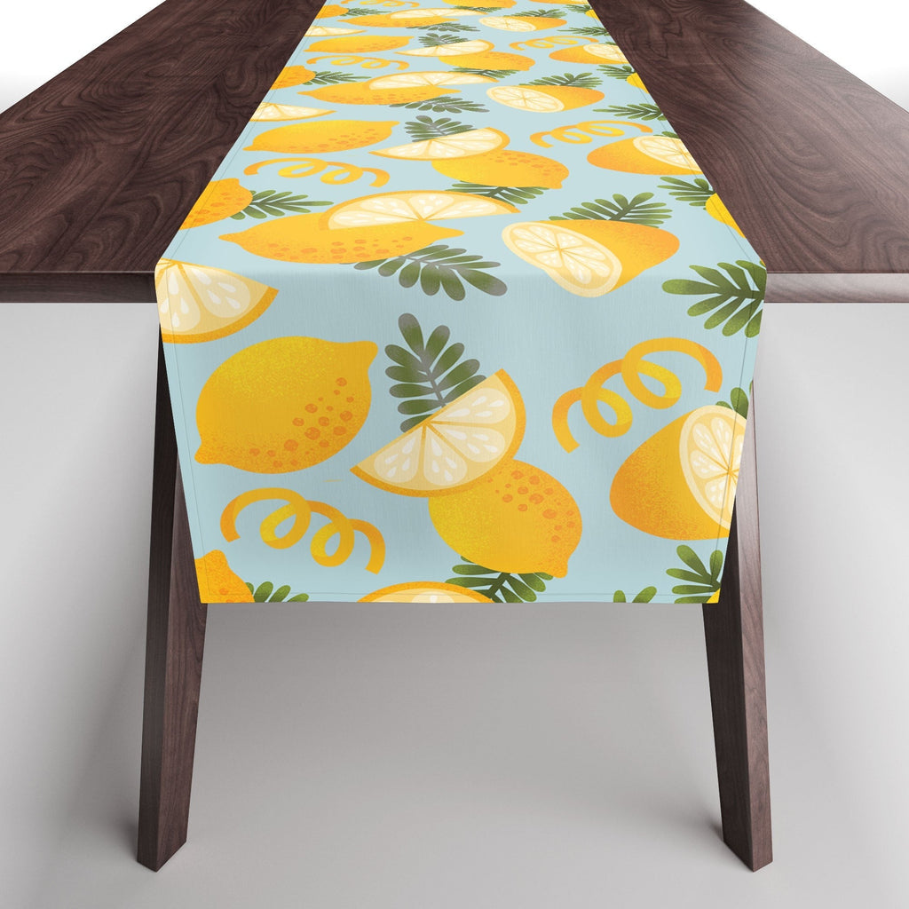Jessica Molina Lemon Pattern on Sky Blue Table Runner