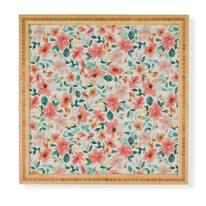Ninola Design Botanic Retreat Tropical Whimsical Flowers Coral Green Framed Wall Art