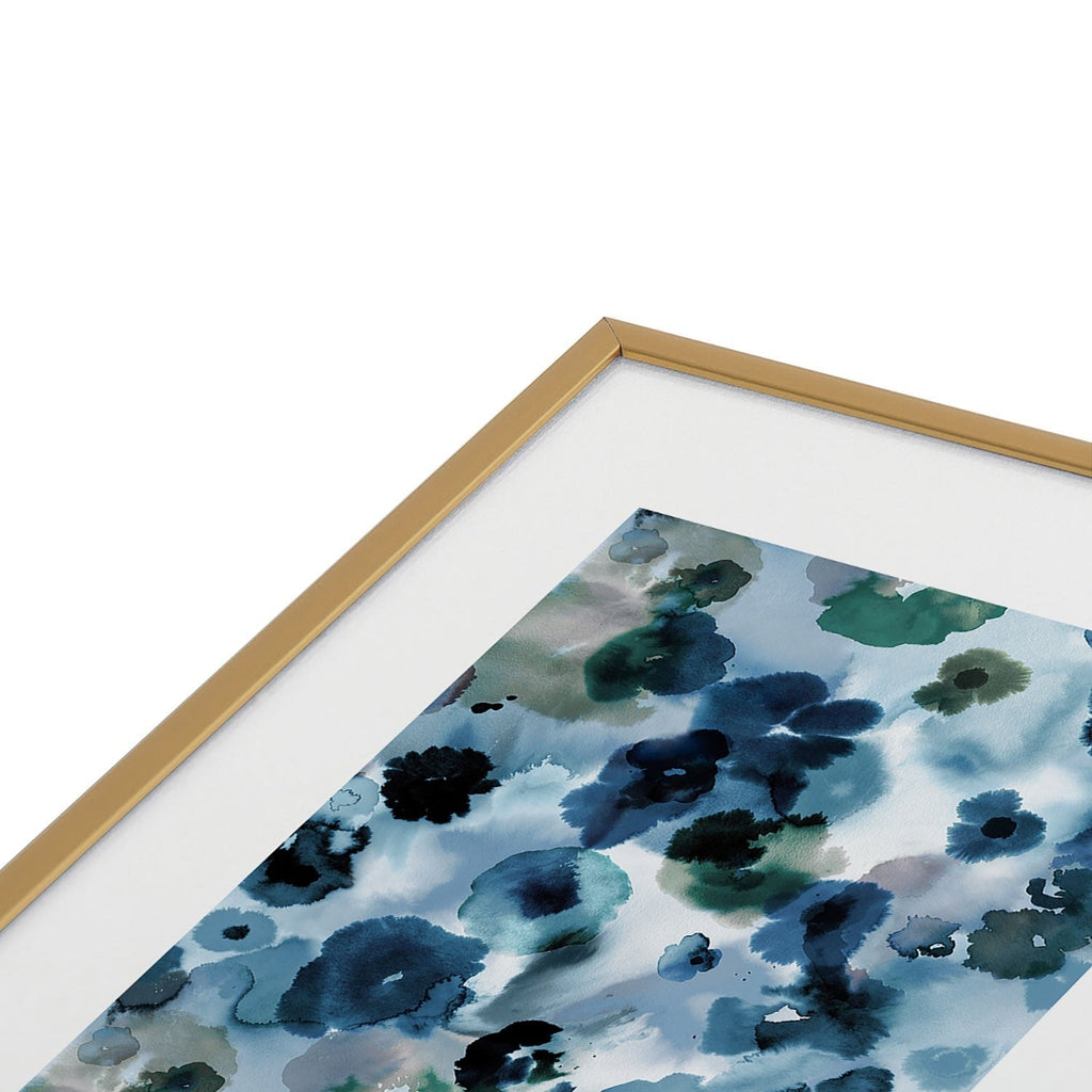 Ninola Design Botanic Retreat Ombre Abstract Watercolor Flowers Blue Navy Metal Framed Art Print