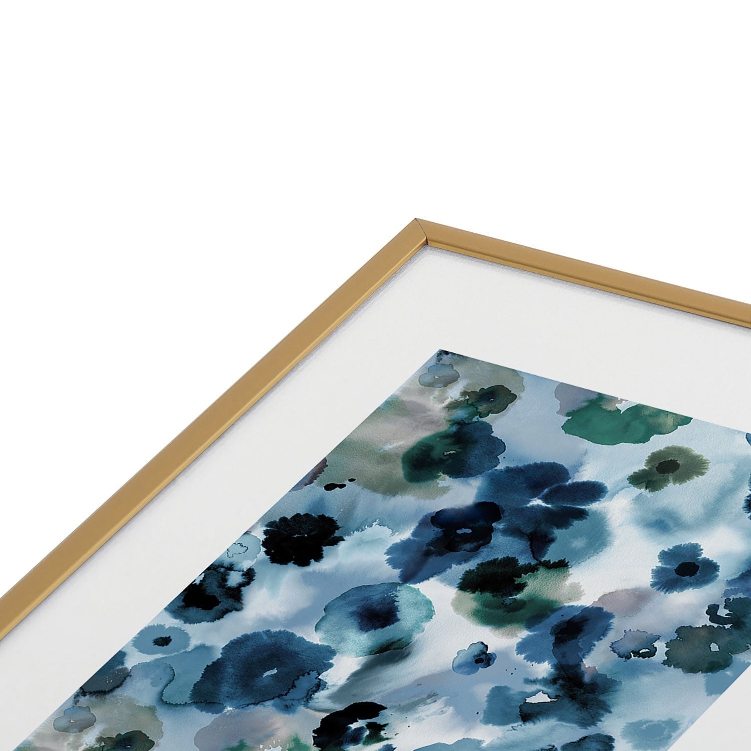 Ninola Design Botanic Retreat Ombre Abstract Watercolor Flowers Blue Navy Metal Framed Art Print