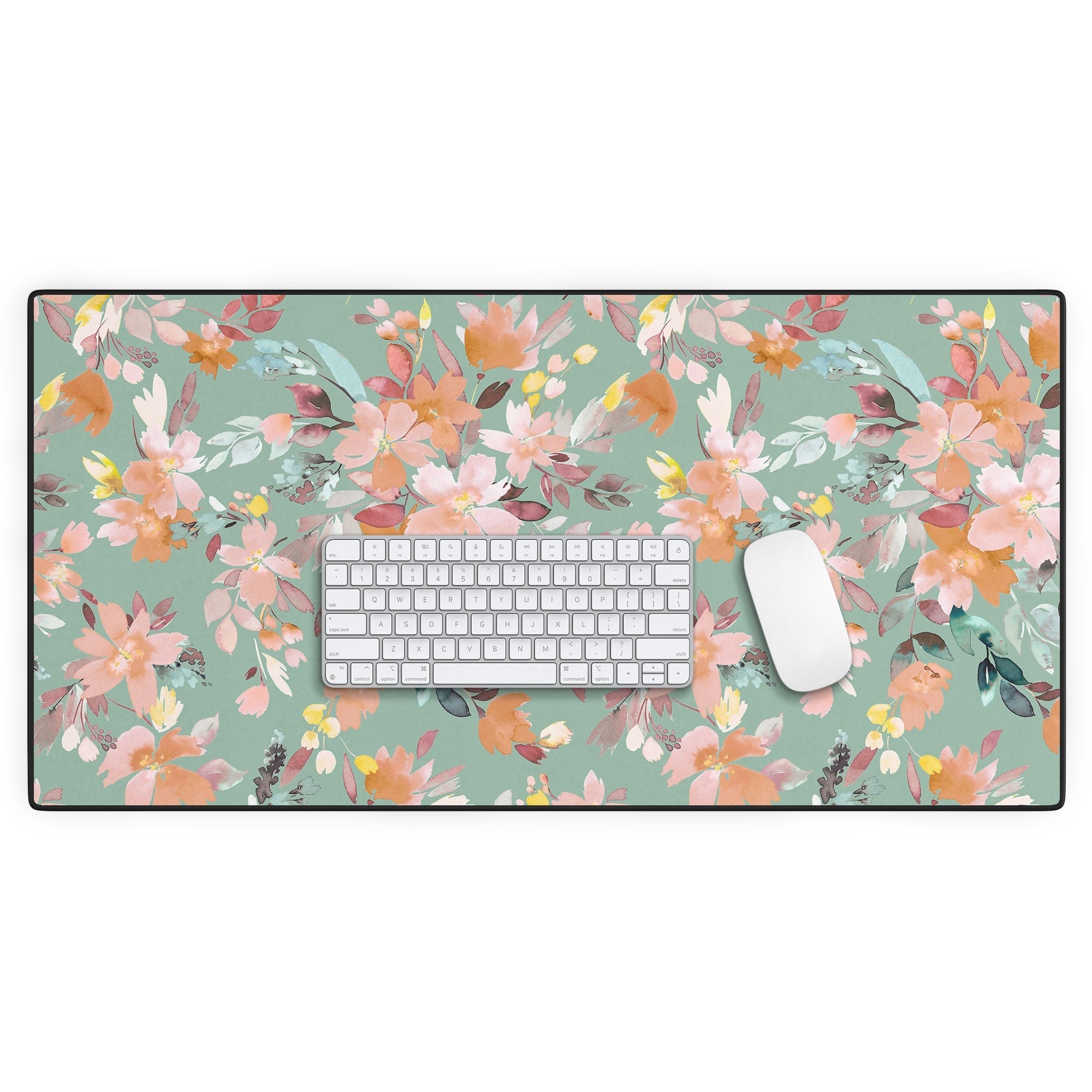 Ninola Design Botanic Retreat Floral Oleander Whimsical Teal Green Desk Mat