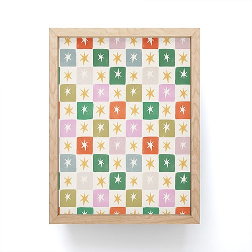 LouBruzzoni Retro Star Block Pattern Framed Mini Art Print
