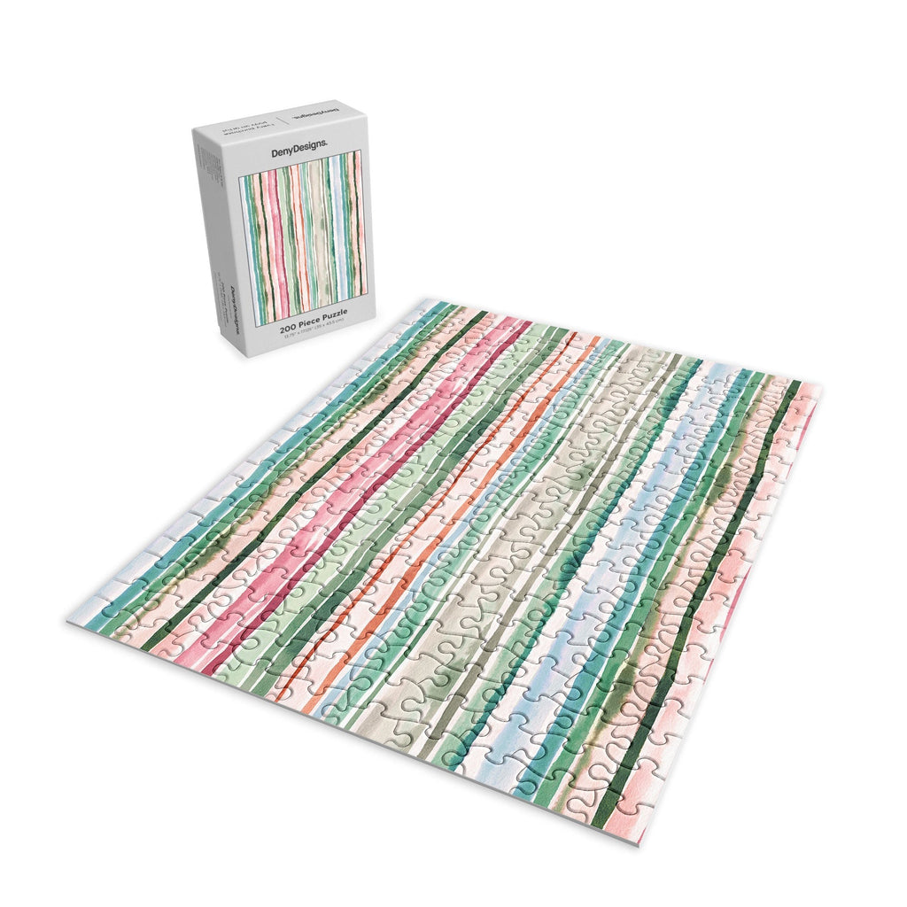 Ninola Design Botanic Retreat Watercolor Stripes Green Orange Red Puzzle