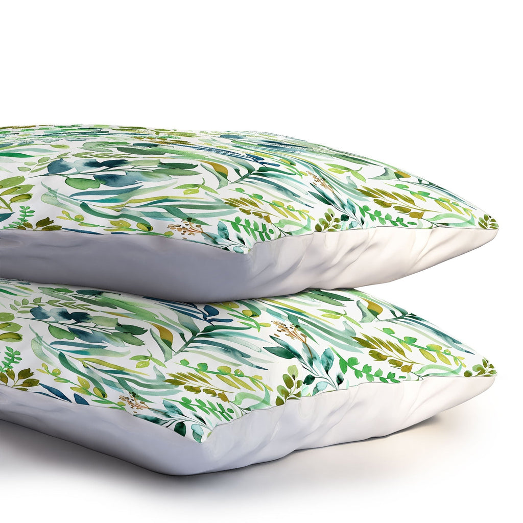 Ninola Design Botanic Retreat Loose Botanical Leaves Watercolor Green Pillow Shams
