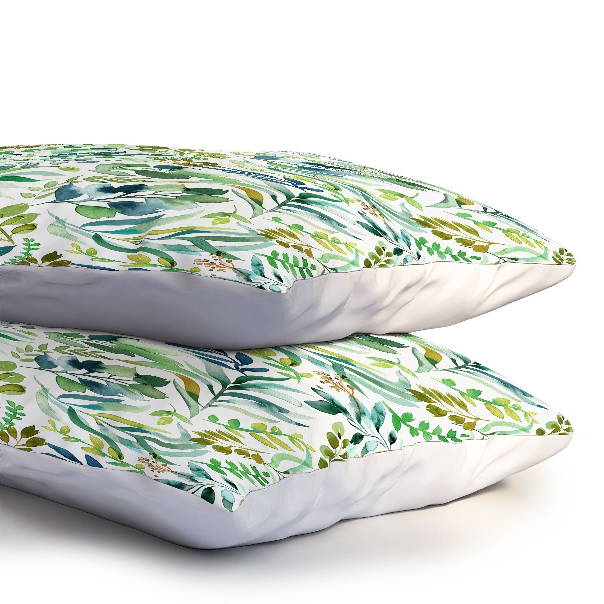 Ninola Design Botanic Retreat Loose Botanical Leaves Watercolor Green Pillow Shams