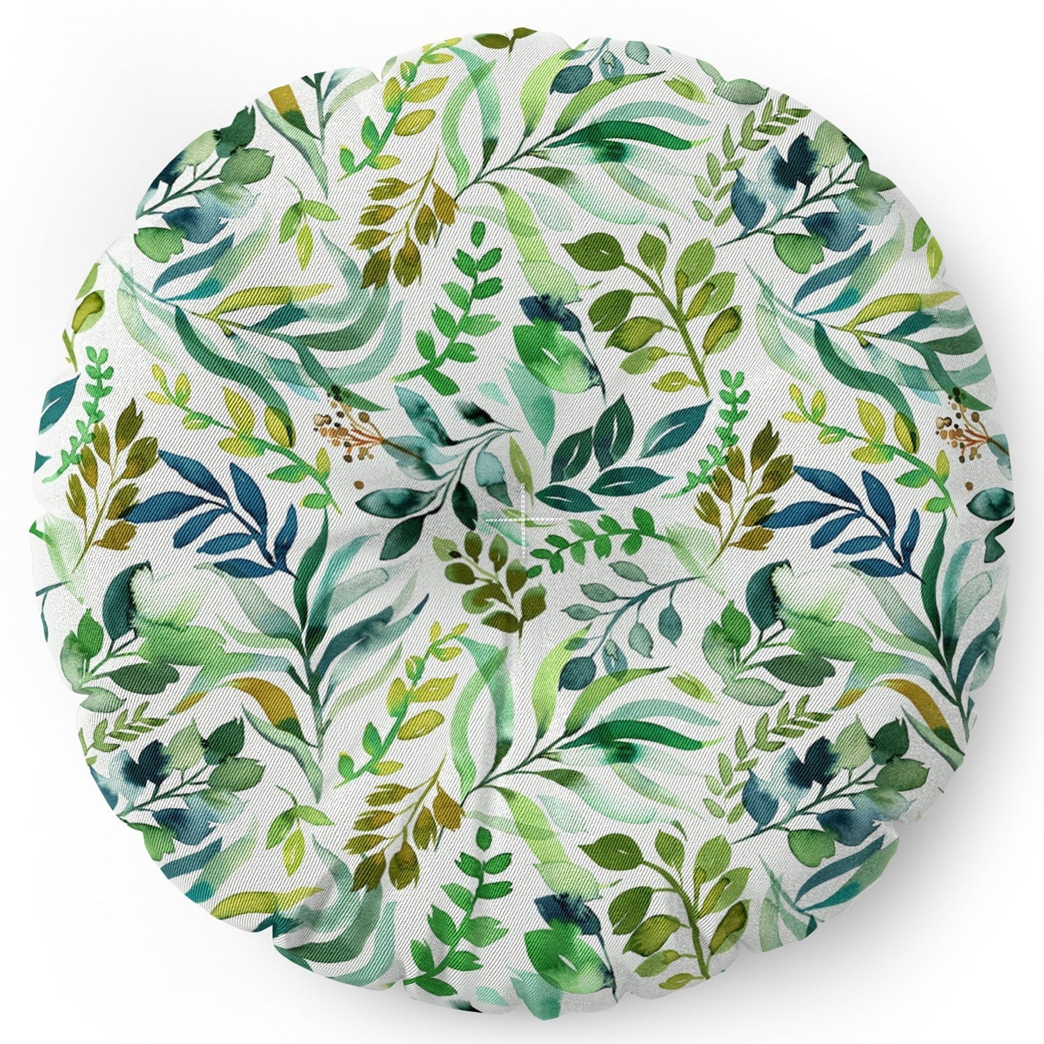 Ninola Design Botanic Retreat Loose Botanical Leaves Watercolor Green Floor Pillow Round