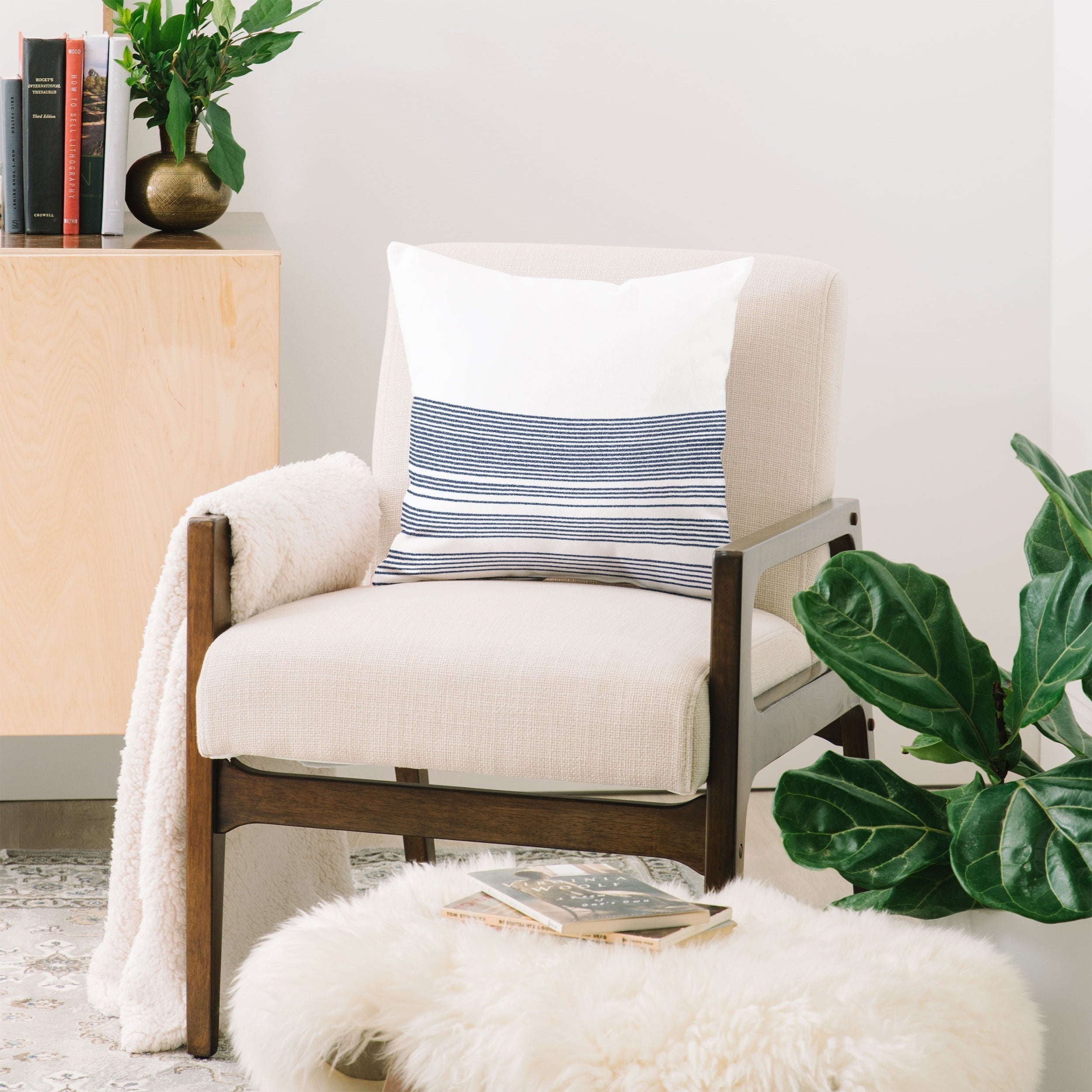 Kierkegaard Design Studio organic stripes naut navy blue and white Throw Pillow