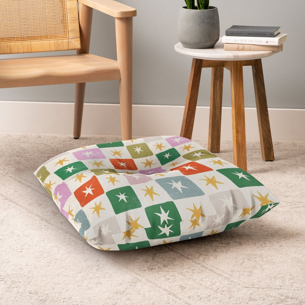 LouBruzzoni Retro Star Block Pattern Floor Pillow Square