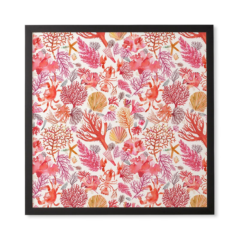Ninola Design Botanic Retreat Coral Reef Crab Lobster Red Framed Wall Art