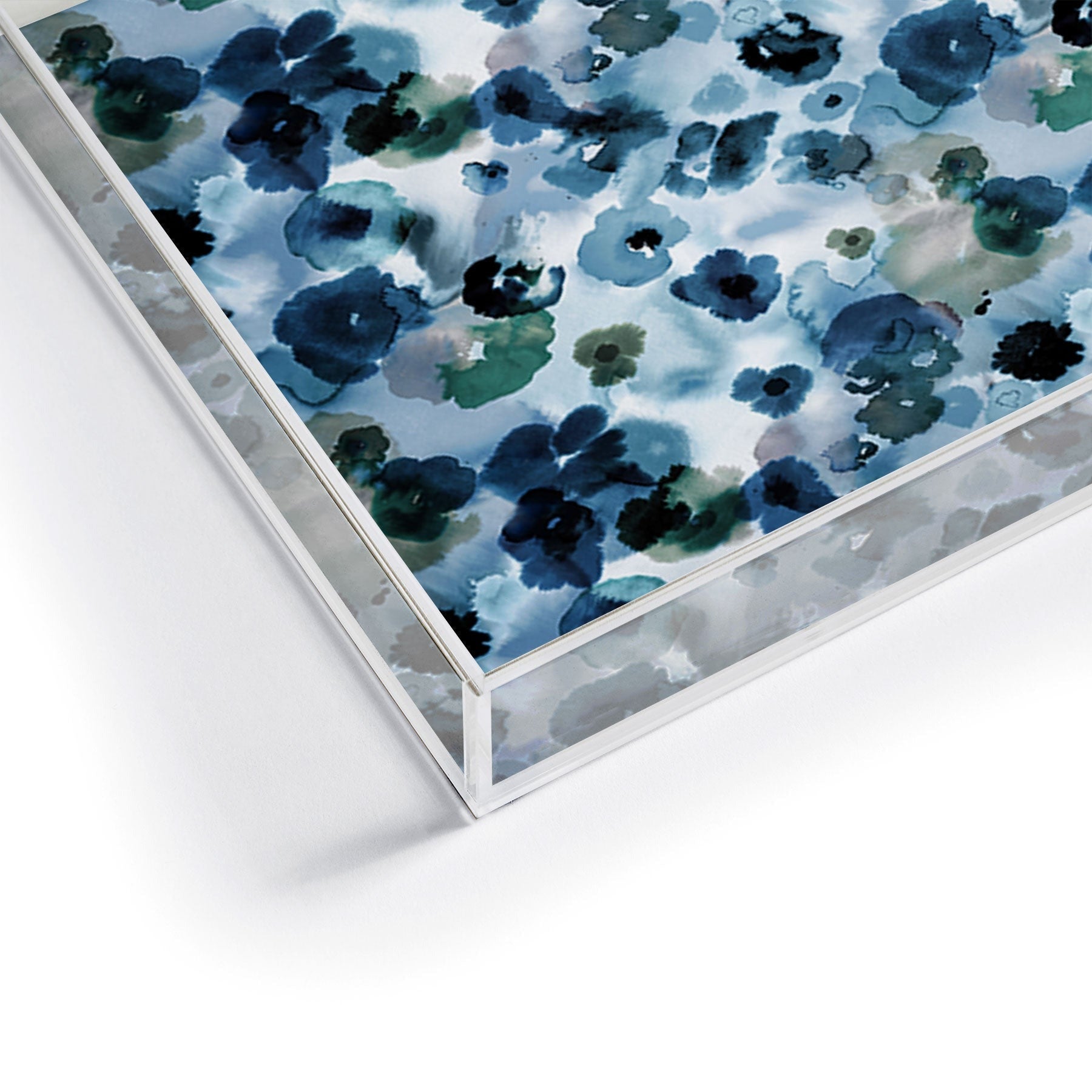 Ninola Design Botanic Retreat Ombre Abstract Watercolor Flowers Blue Navy Acrylic Tray