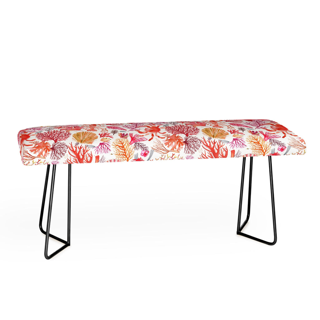 Ninola Design Botanic Retreat Coral Reef Crab Lobster Red Bench