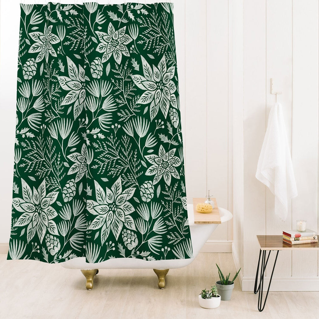 Pimlada Phuapradit Christmas Poinsettia Shower Curtain