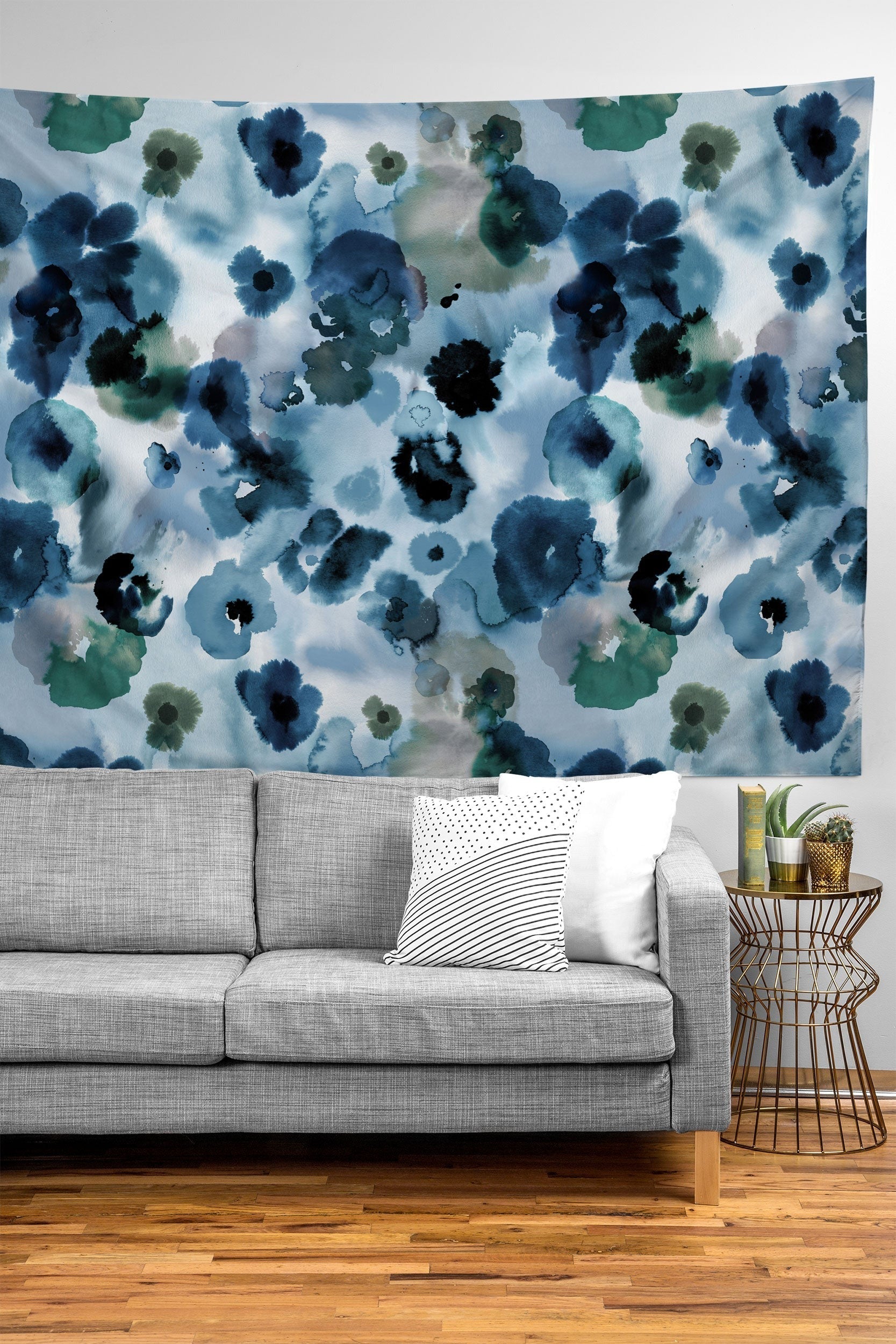 Ninola Design Botanic Retreat Ombre Abstract Watercolor Flowers Blue Navy Tapestry