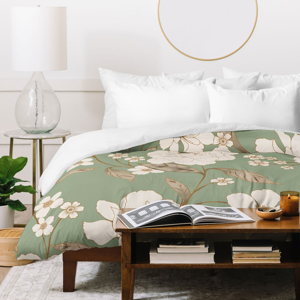 Gabriela Fuente Olive Floral Roberta Duvet Cover