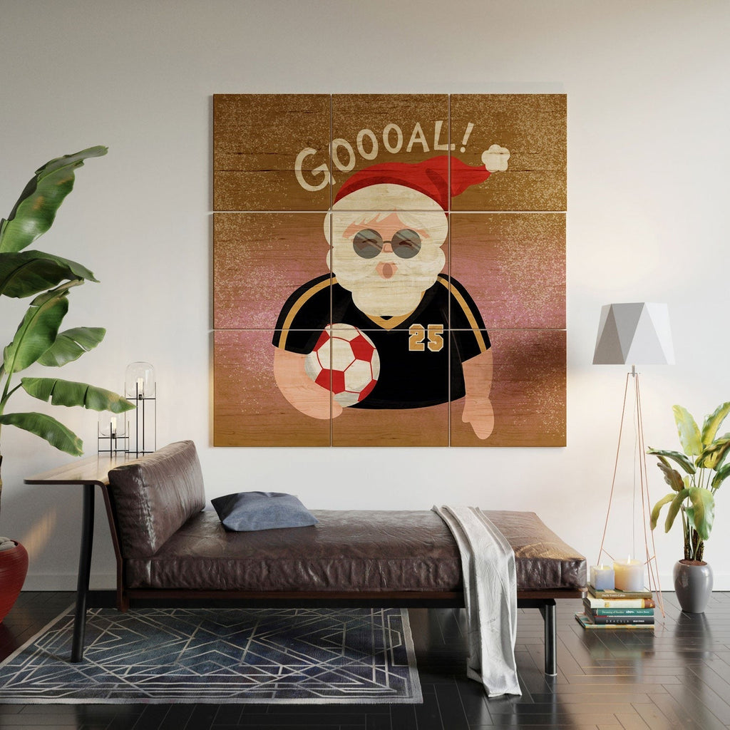 Design by Spark Sporty Soccer Santa Wood Wall Mural