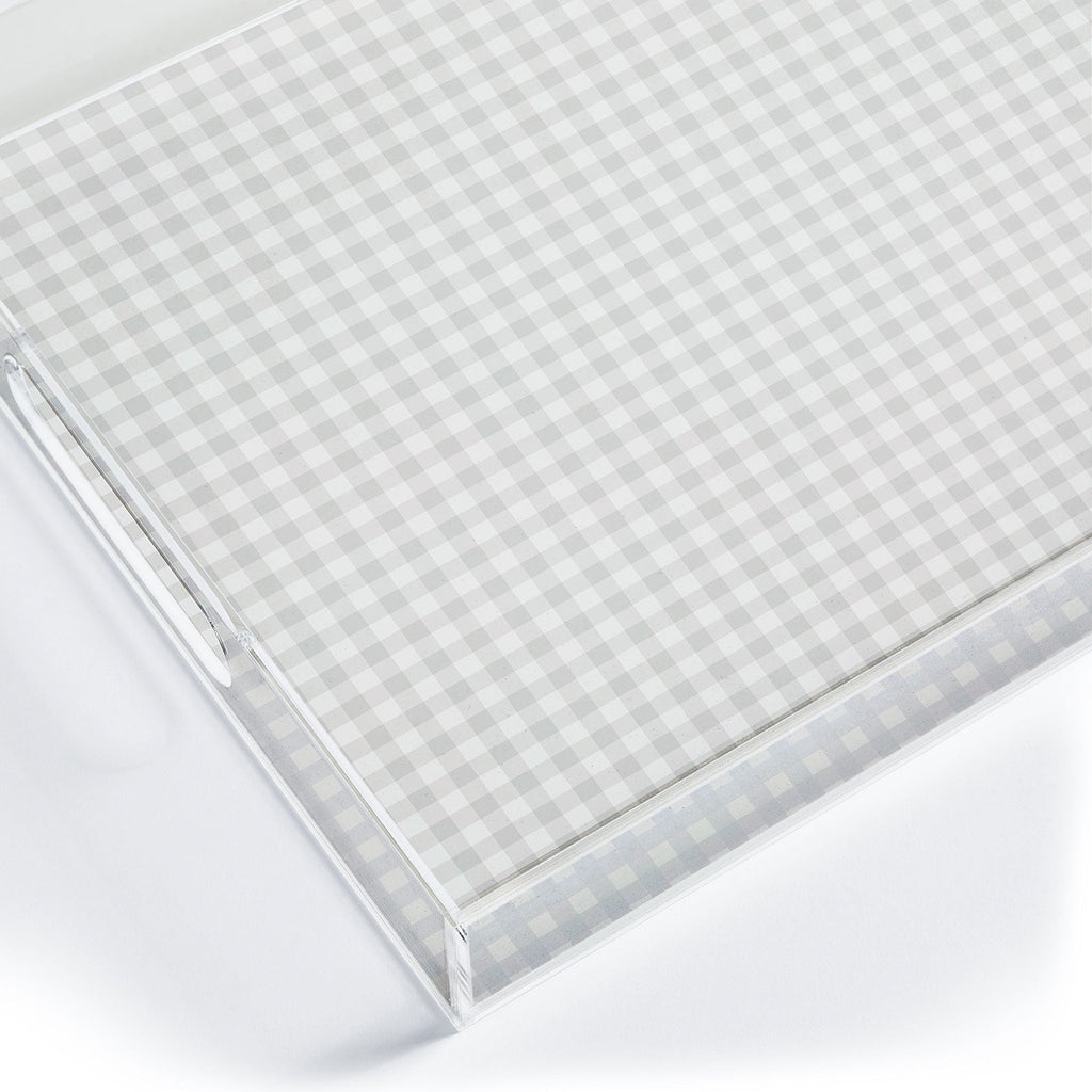 Colour Poems Gingham Plaid Pattern Cloud White Acrylic Tray
