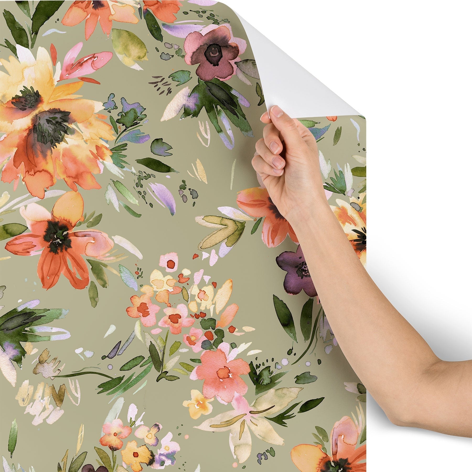 Ninola Design Botanic Retreat Painterly Tropical Flowers Sage Green Wallpaper