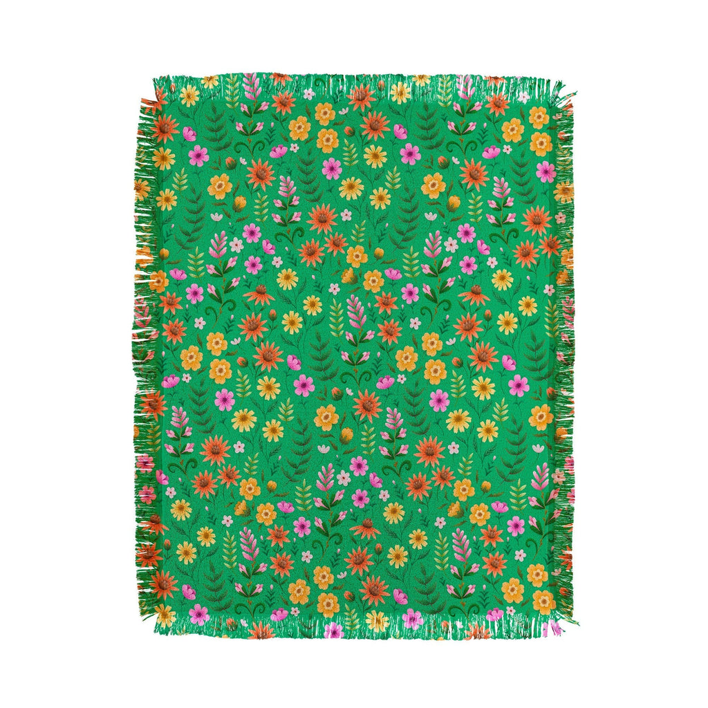 Pimlada Phuapradit Ditsy Spring Floral Green Throw Blanket