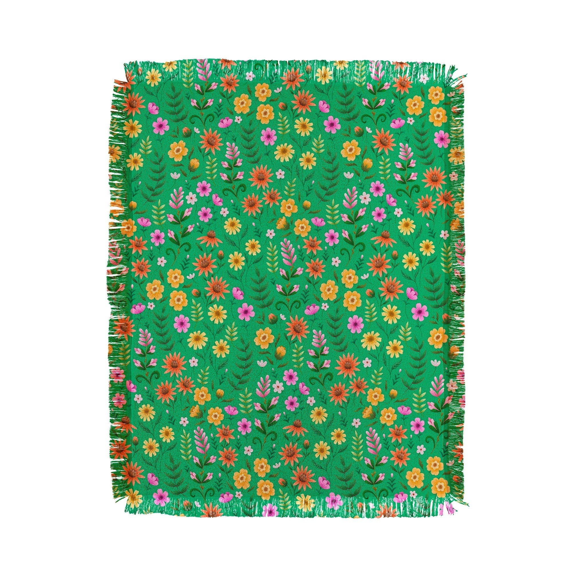 Pimlada Phuapradit Ditsy Spring Floral Green Throw Blanket