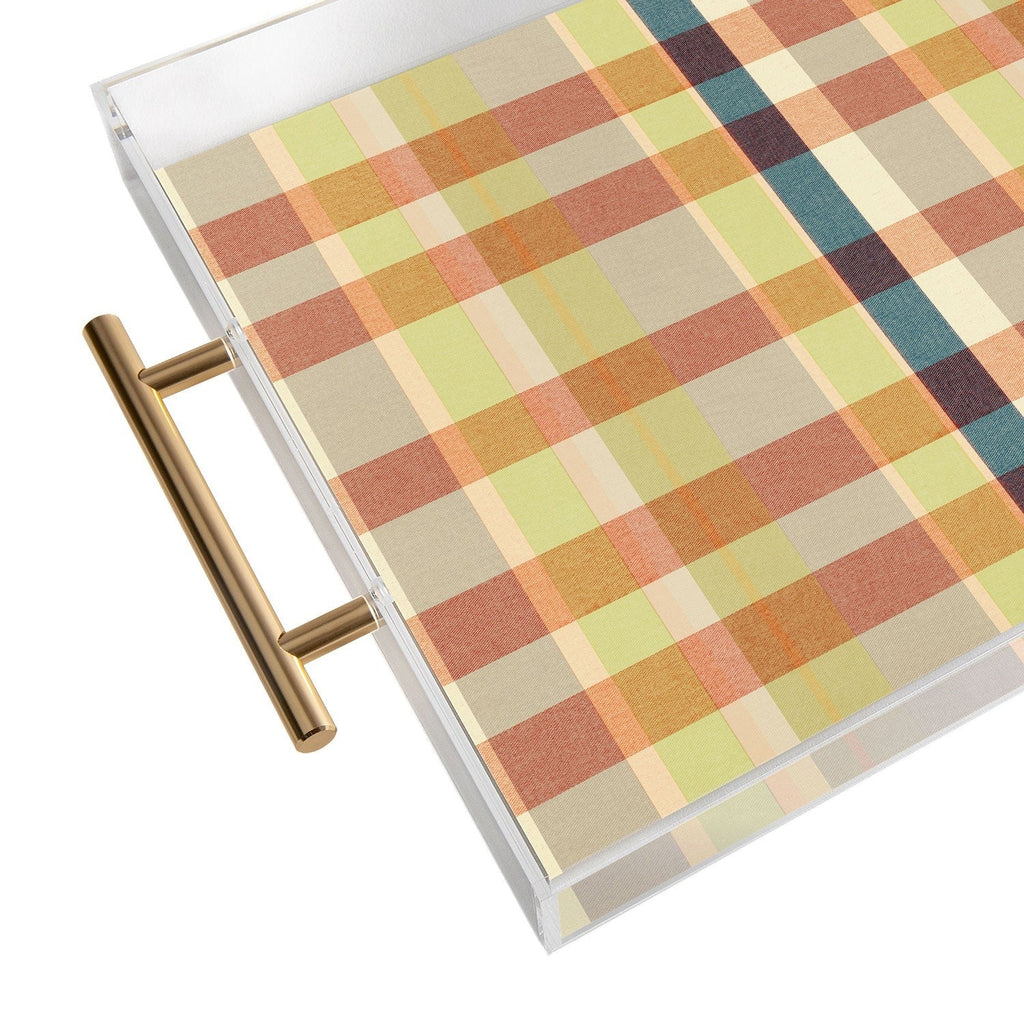Marta Barragan Camarasa Retro Picnic Plaid Warm Tones Acrylic Tray