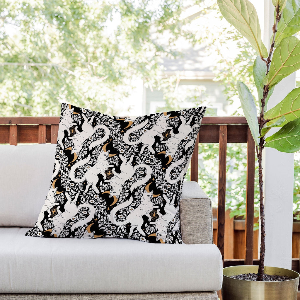 Avenie Celestial Cats Gold Outdoor Throw Pillow