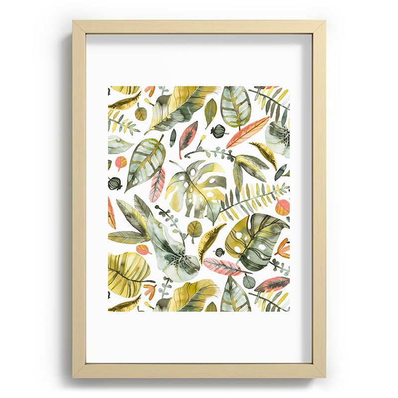 Ninola Design Botanic Retreat Tropical Jungle Leaves Botanical Green Orange Recessed Framing Rectangle