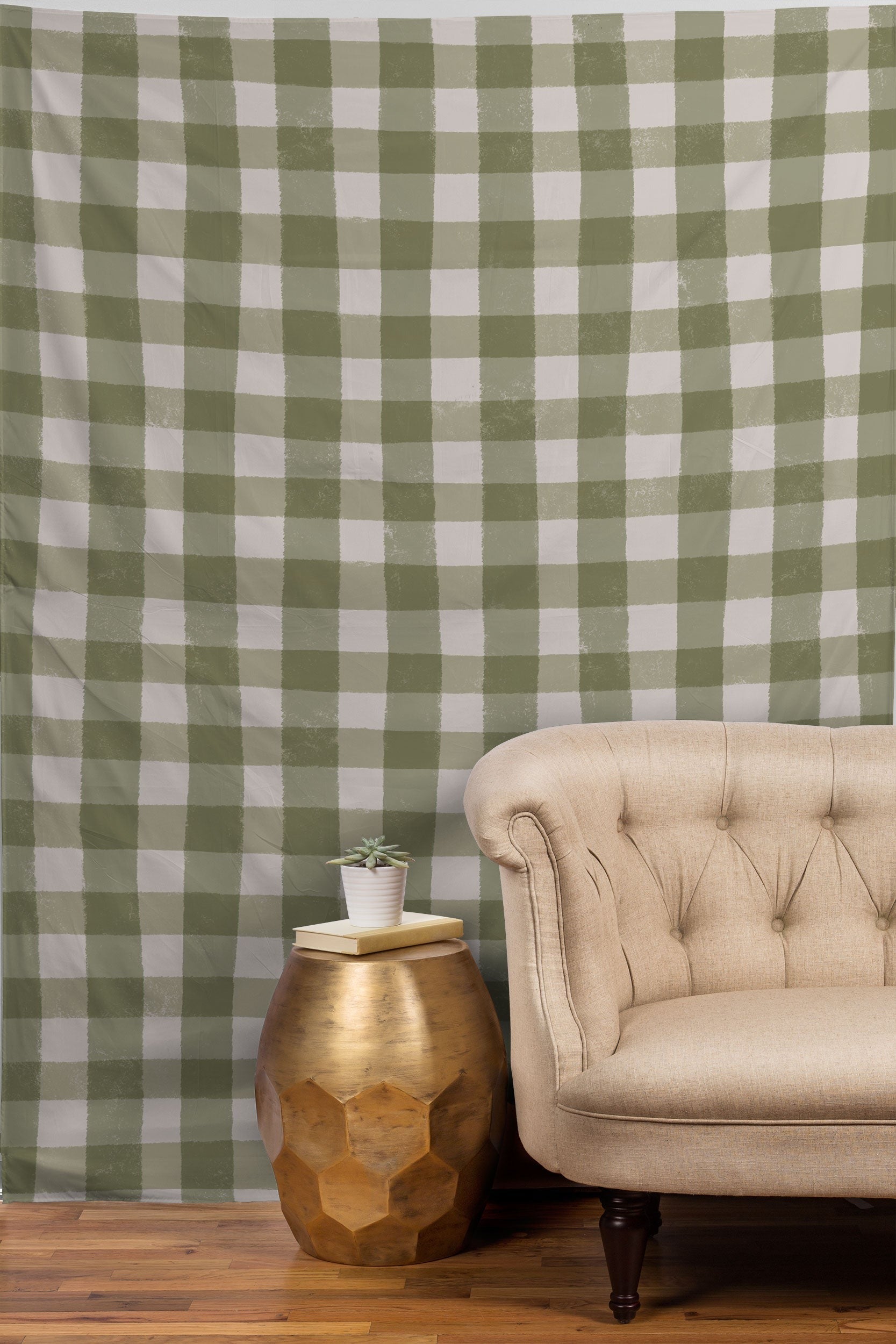 Menina Lisboa Rustic Green Plaid Tapestry